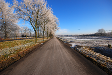 900049 Gezicht op de ventweg / fietspad langs de Koningslaan te Bunnik, tijdens winterse omstandigheden.